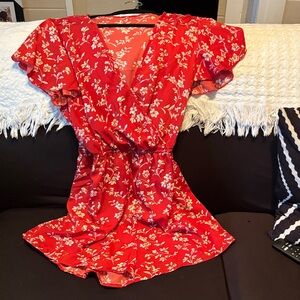 Donna Karan Red Floral Wedding Dress